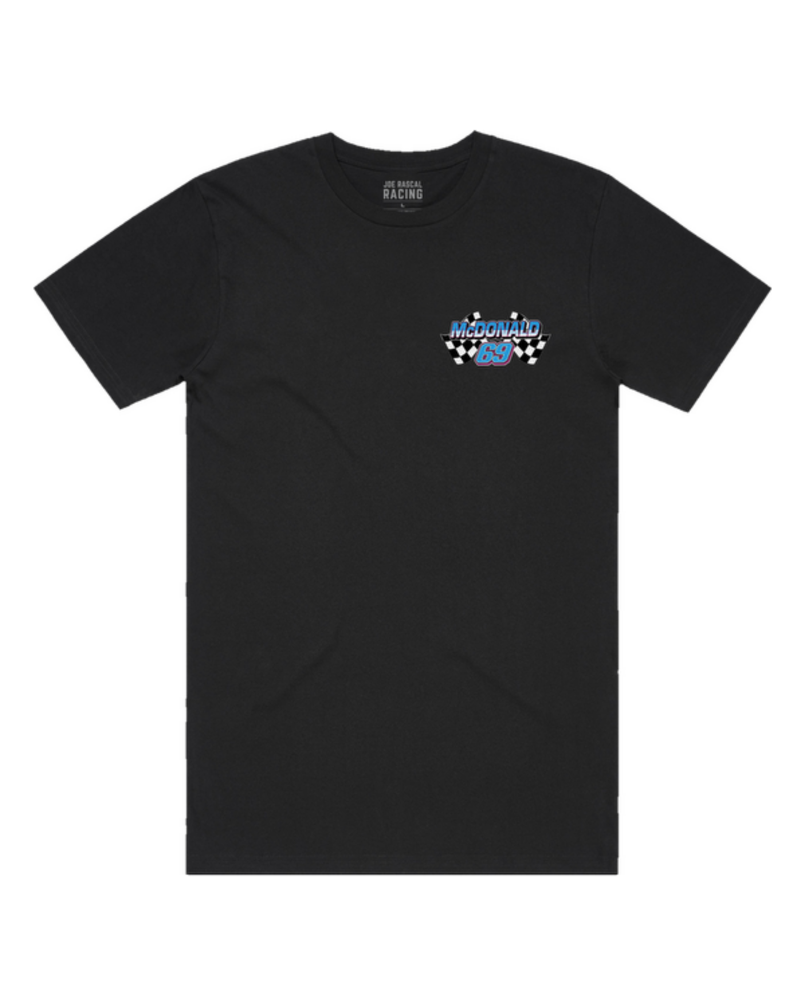 Joe Rascal Logo Joe Rascal Racing x Archie McDonald #69 Official Bagger World Cup T-Shirt